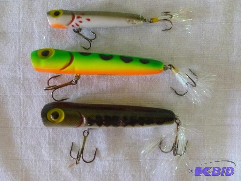 lot 34 image: Lot of three large fishing plug type baits....