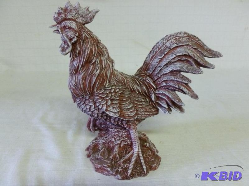 lot 64 image: Large molded resin chicken rooster mantle dec...