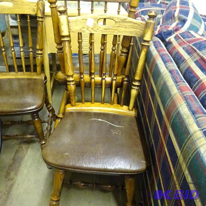 lot 111 image: 3 matching wood framed chairs. 2 seats have c...