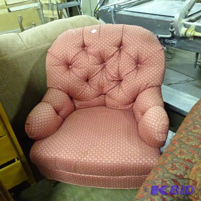 lot 122 image: Full sized wood framed sofa chair....