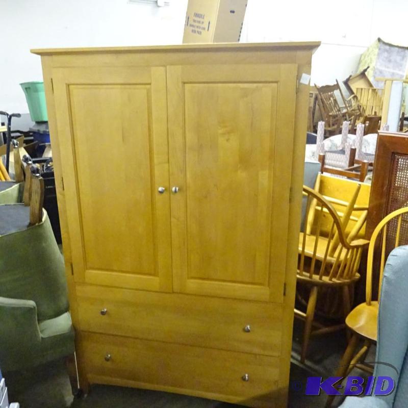 lot 126 image: Stanley furniture 2 door wood cabinet. 2 draw...
