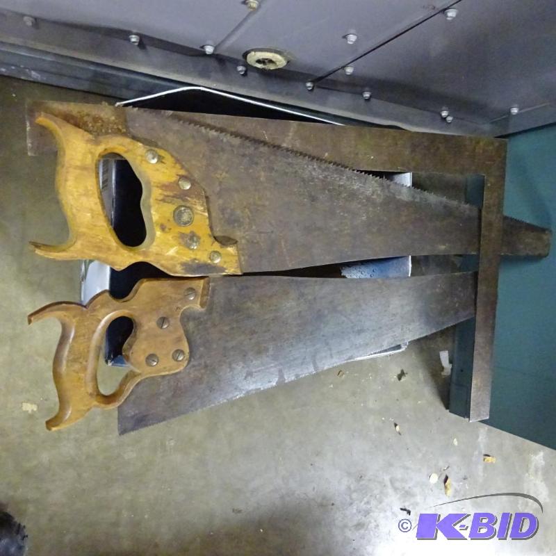 lot 22 image: 2 vintage hand saws and a square...