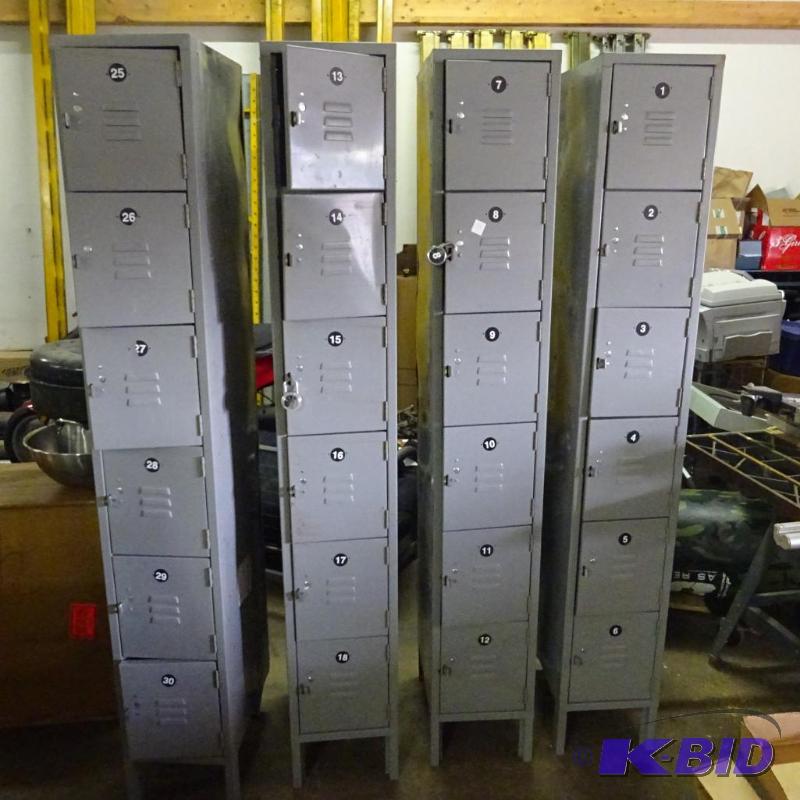 lot 77 image: 4 metal locker units. 6 doors each. 12 x 18 x...