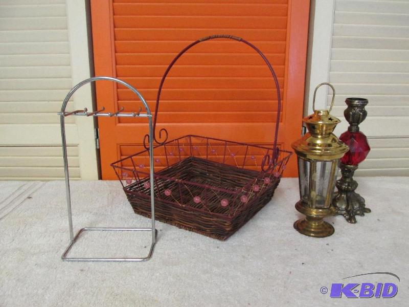 2 Candle Holders, a Wire Basket and a Jewelry Display.