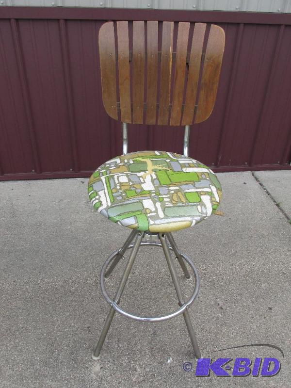 Wood Slat Back and Vinyl Seat Bar Stool