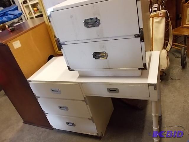 White Retro Desk &amp 2 Drawer Storage Cabin...