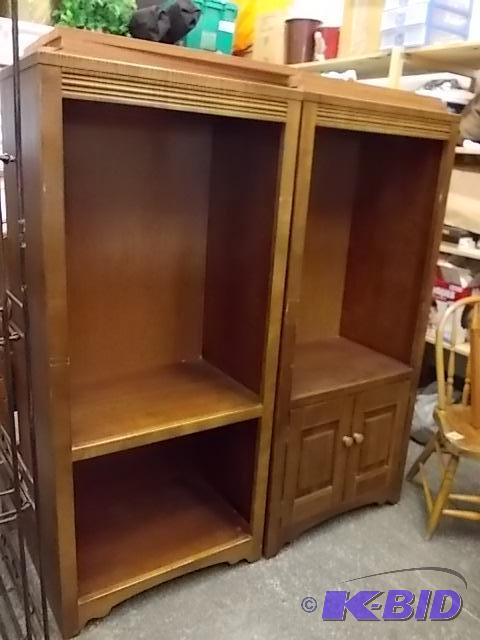 Pair Of Wooden Cabinets Each With Adjustable ...