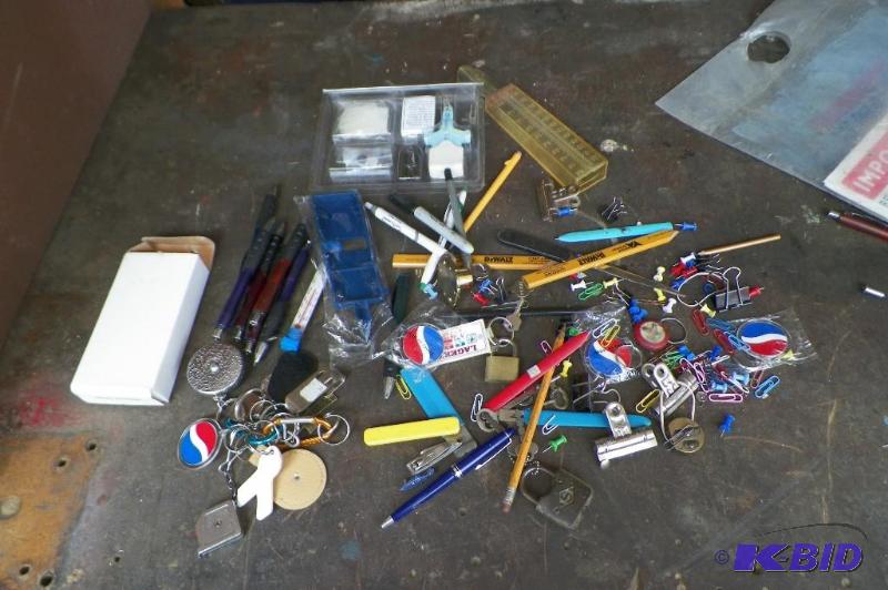 lot 78 image: Box of Misc. Pens, Locks, Markers, & Key chains