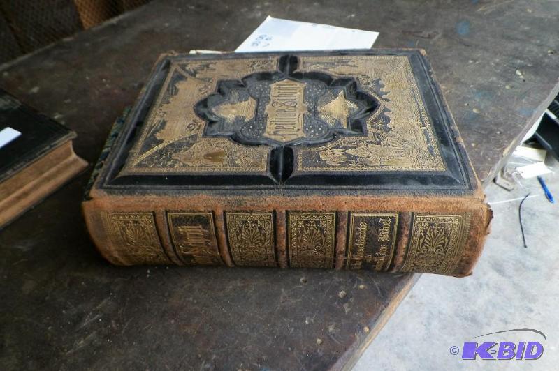lot 86 image: Very Old German Bible Binding Is  Loose