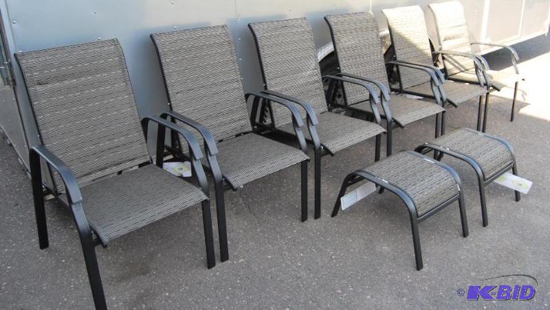 lot 12 image: Set of 8 patio chairs and ottomans, chair sli...