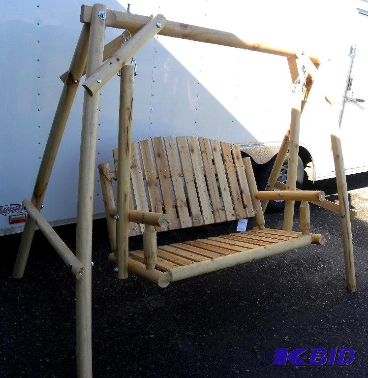 lot 43 image: 2 Person Log Swing, all wood, weather resista...