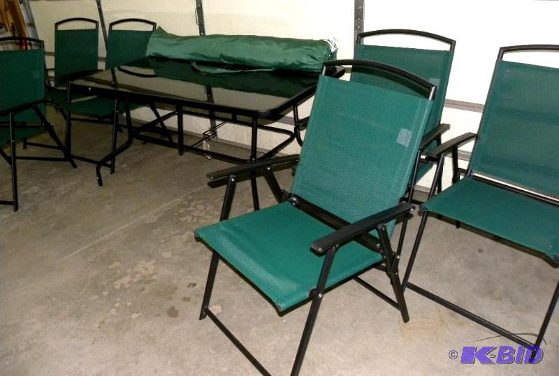 lot 44 image: 8 Pc Wide Chair Patio Set, powder coated stee...