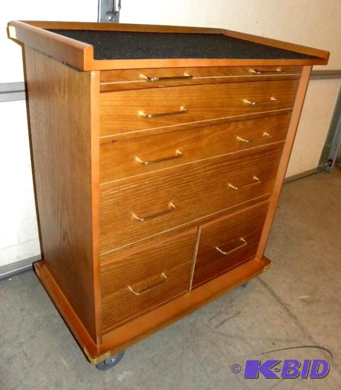 lot 51 image: Rolling Storage Cabinet, ash veneers, oak fin...