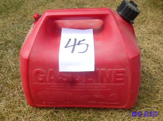 lot 45 image: Plastic 5 Gallon Gas Can In Good Condition...