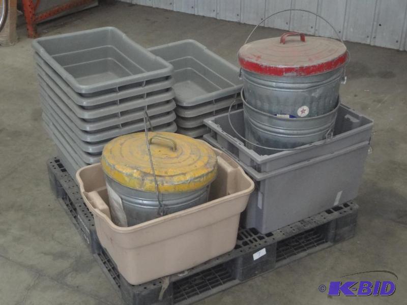 Pallet Of (18) Plastic Totes &amp (3) Steel ...