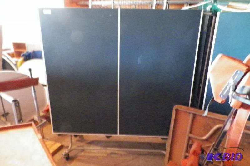 lot 11 image: Full Size AMF American Fold Up Ping Pong Table On Wheels Missing Net, But Parts For Net Are There