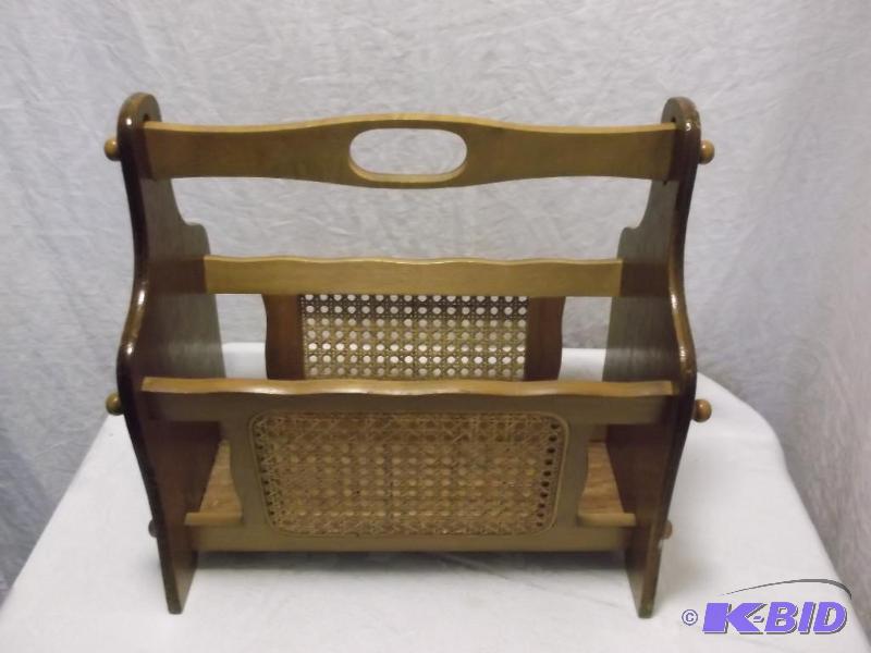 Solid wood magazine rack with wicker sides me...