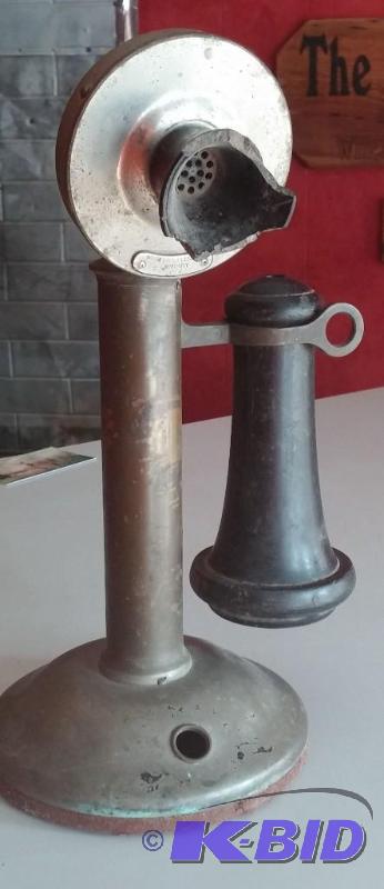 lot 14 image: Vintage Phone--Heavy. Chipped ear piece and n...