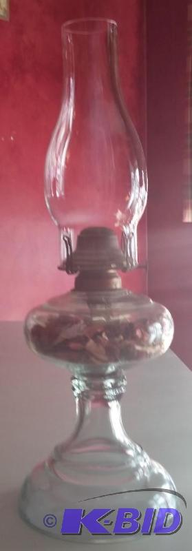 lot 21 image: Vintage Clear Glass Hurricane Lamp...