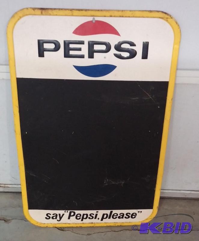 lot 3 image: 1968 Pepsi Menu with chalk board tin sign...