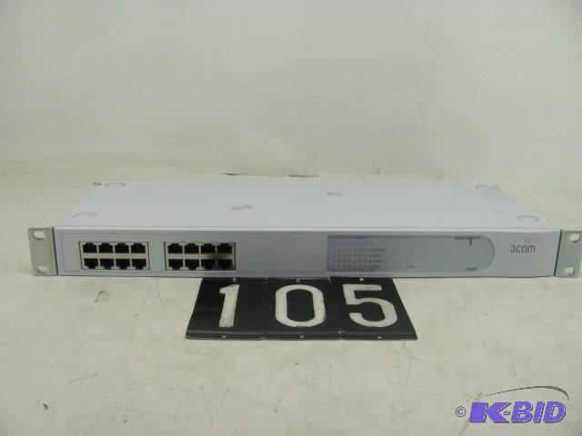 lot 105 image: 3com 2816 16 port network switch. Power cord ...