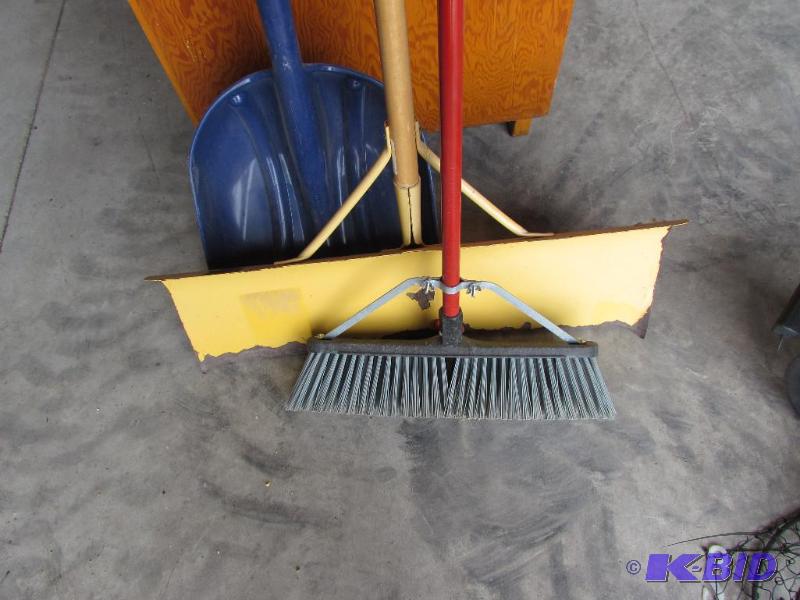 30 inch snow shovel, push broom, 2 wire electrical organizers, plastic scoop shovel