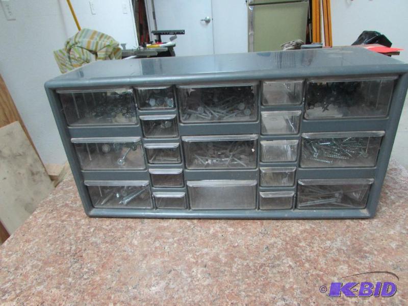 organizer with 19 various size drawers and misc items inside