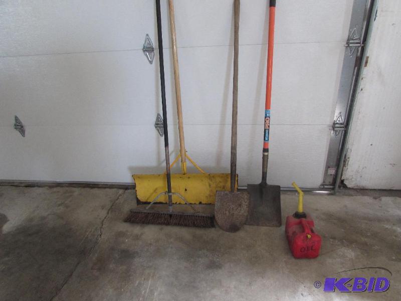 shovels, broom, gas can