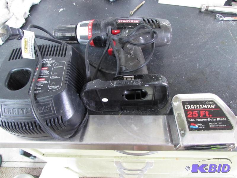 Craftsman 19.2 drill with charger, with battery, 25 ft measuring tape