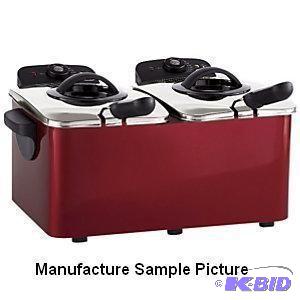 lot 123 image: Ginnys Red and Stainless Dual Deep Fryer -&n...