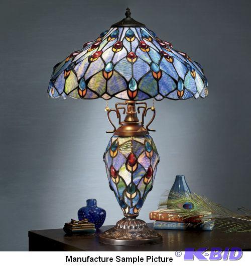 lot 128 image: Stained Glass Peacock Lamp -&nbspThe handcra...