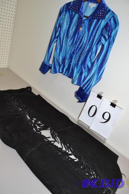 lot 9 image: Leather chaps, riding shirt