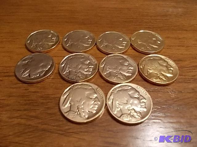 10-Gold Electroplated Buffalo Nickels...