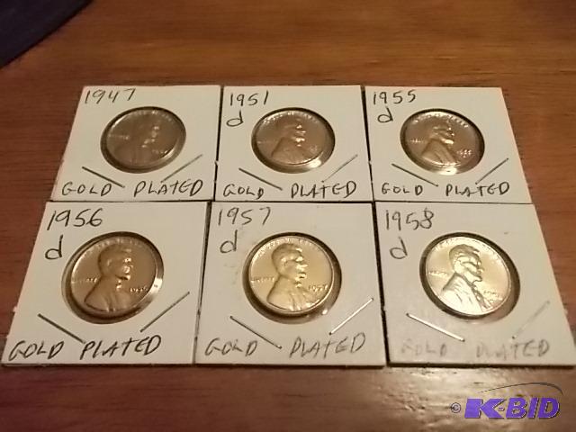6-Gold Electroplated Lincoln Wheat Pennies...