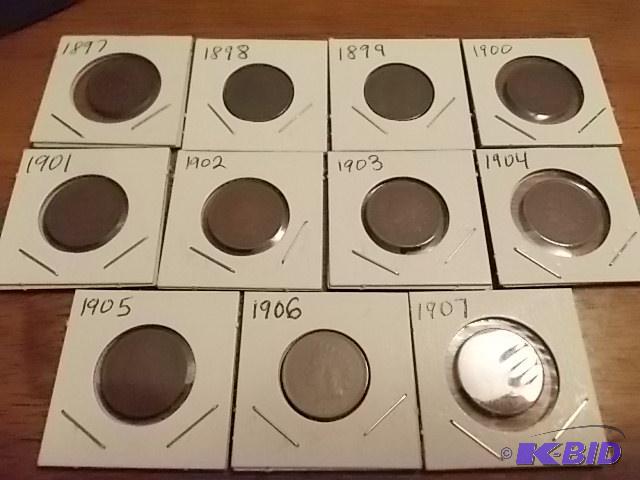 11-Coin Indian Head Penny Set 1897-1907...