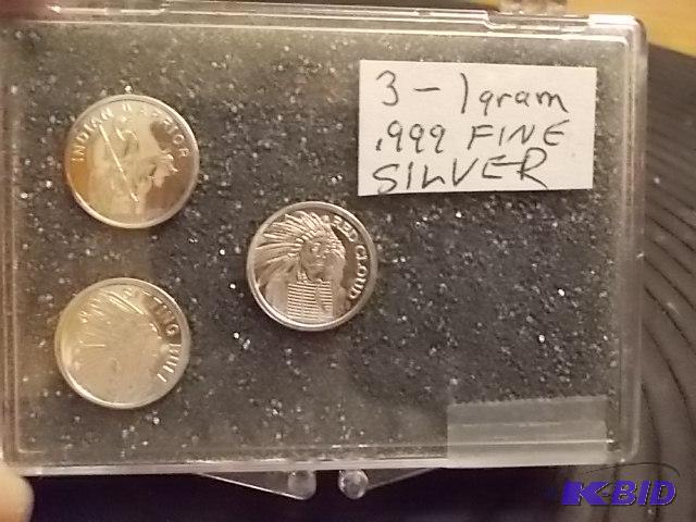 3-One Gram Each .999 Fine Silver Coins&nbsp...