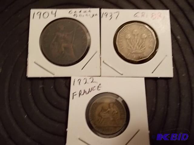 3-Old Coins (2-Great Britain, 1-France)...