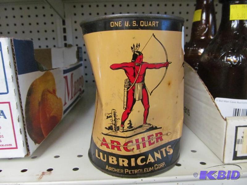 lot 14 image: Vintage Metal Archer Oil can & Shell Lighter fluid and spot remover can