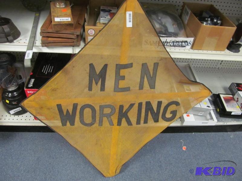 lot 2 image: Vintage 1950-1960s Men Working Folding Road Sign