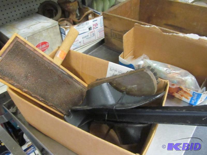 lot 48 image: vintage shoe cobbler stand and forms, shoe and wool brushes