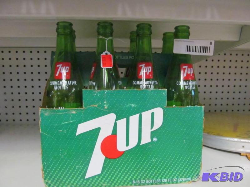 lot 8 image: 8 Pack 7up Bicentennial Commemorative Bottle.
