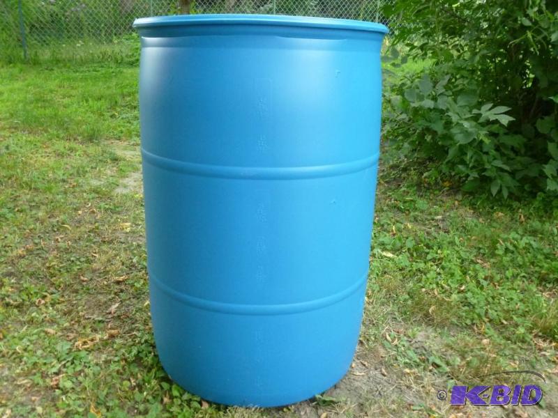 lot 12 image: Large 55 gallon plastic drum, comes with two ...