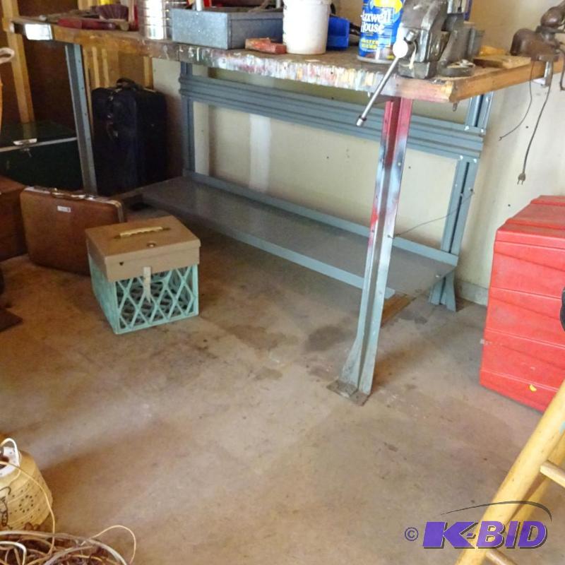 Metal framed work bench. Wood top. 72x36x38...