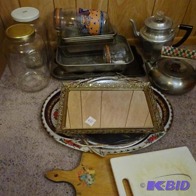glass jars. Metal baking pans...