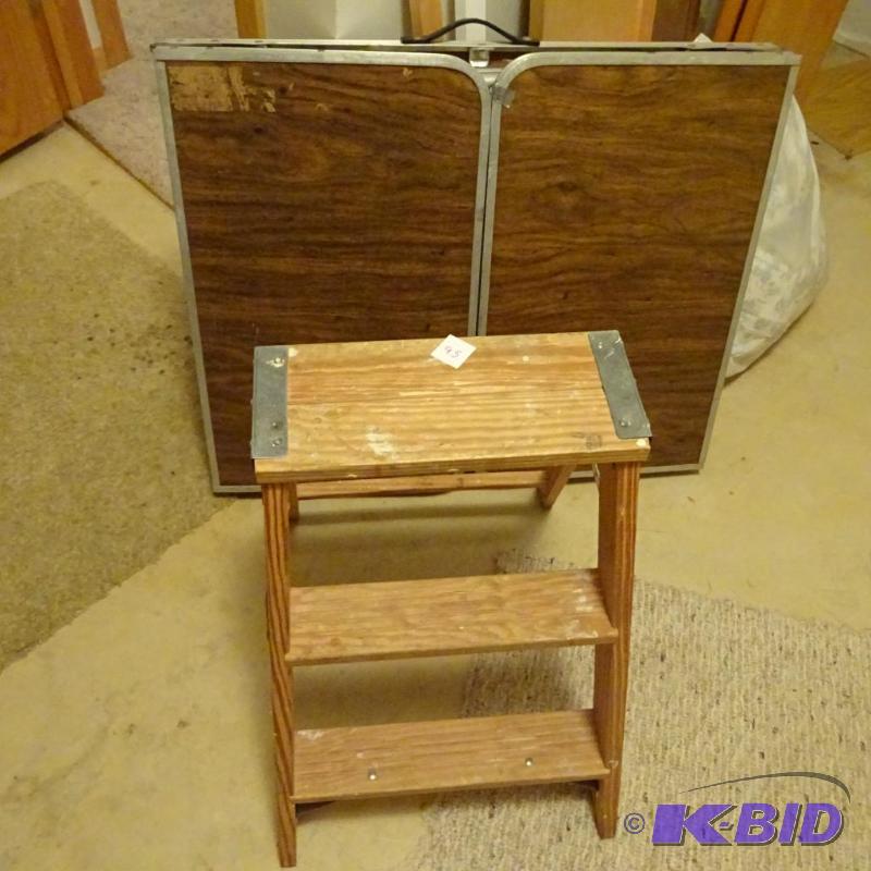 wood step ladder. 60x24. folding table....