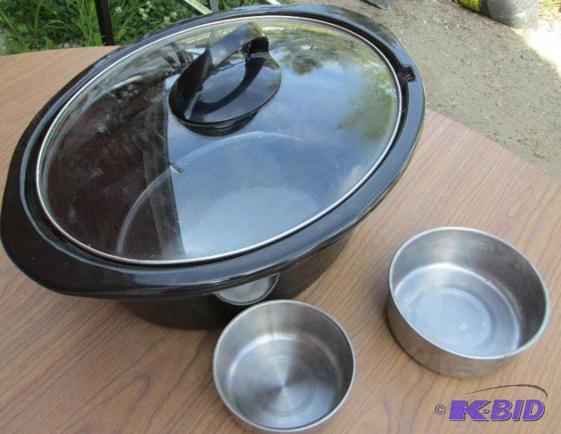 crock pot bowl and top with 2 metal dishes, n...