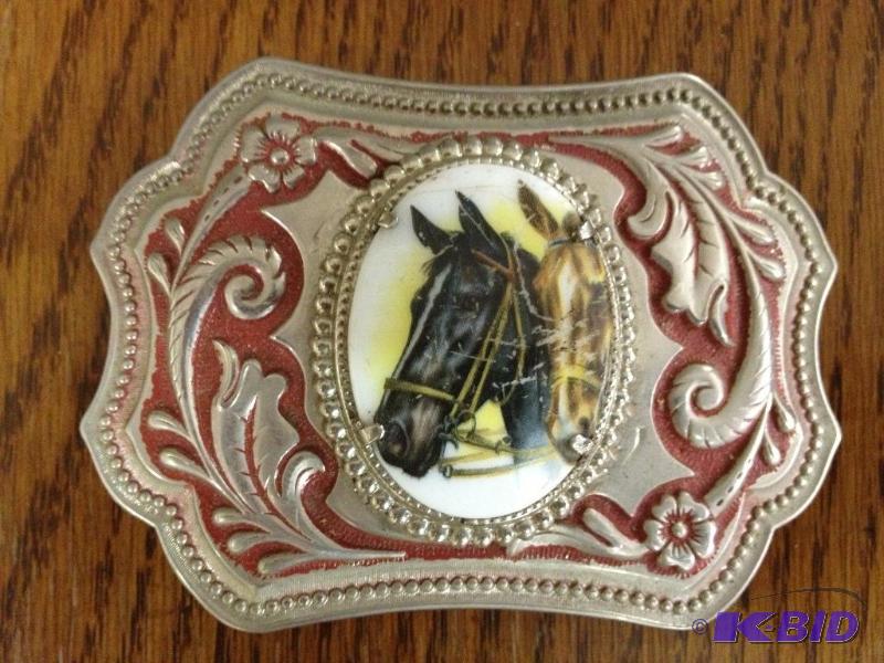 lot 156 image: Ornate Horse Head Belt Buckle ...