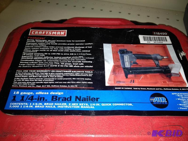 lot 42 image: Craftsman 18 ga. 1 14" Air Brad Nailer ...