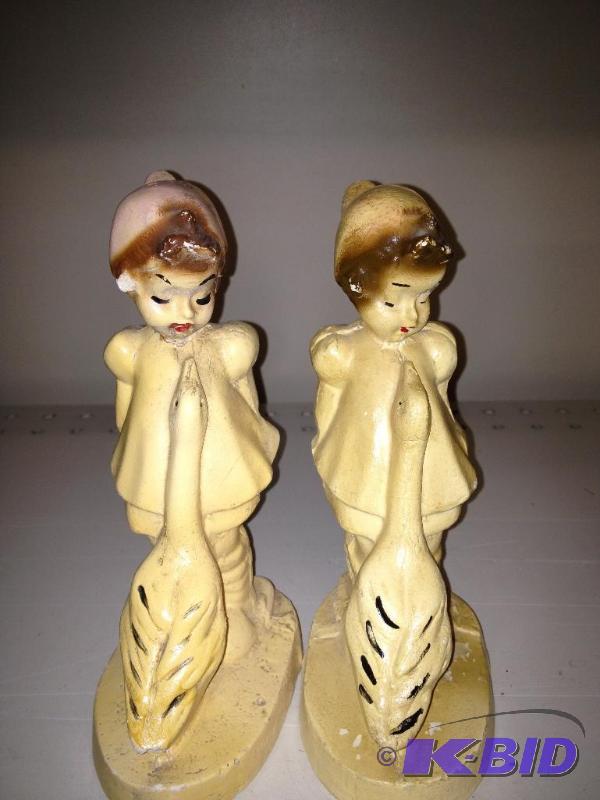 lot 76 image: Pair of Antique&nbspChalkware&nbspGirl and ...