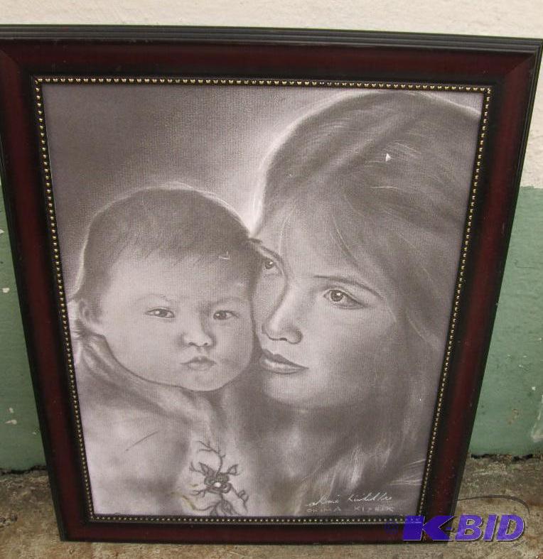 picture with mother and child, black and whit...